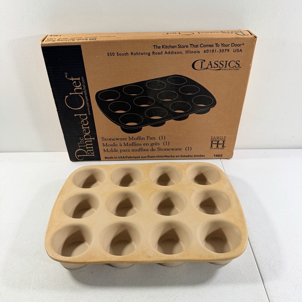 Vintage Pampered Chef Family Heritage Stoneware 12 Cup Muffin Pan 1465 USA